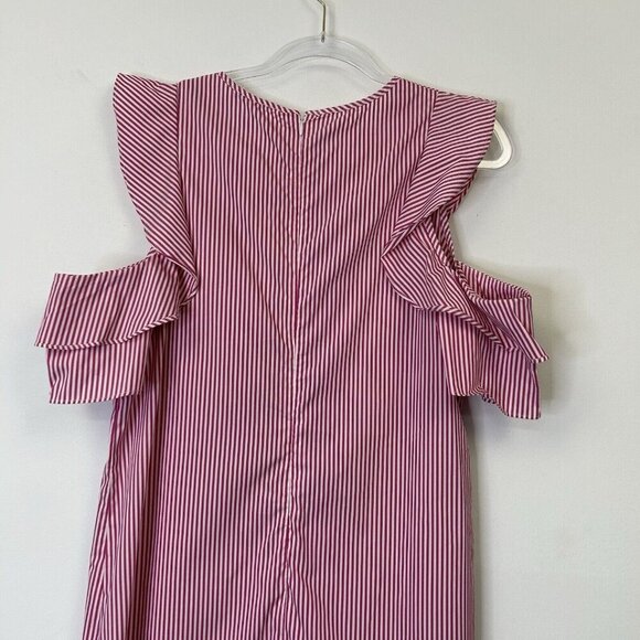J McLaughlin Cold Shoulder Dress Womens Size Large Pink White Vertical Stripe - Picture 10 of 11
